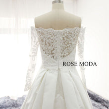 Load image into Gallery viewer, rosemoda-off-the-shoulder-long-sleeve-lace-satin-wedding-dress-h.jpg
