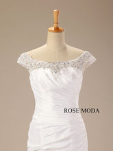 Load image into Gallery viewer, rosemoda-off-the-shoulder-pleated-taffeta-sheath-wedding-dress-d.jpg
