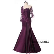 Load image into Gallery viewer, rosemoda-purple-long-sleeve-mermaid-satin-mother-dress-b.jpg
