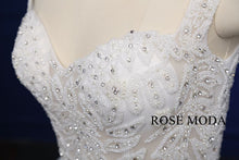 Load image into Gallery viewer, Rosemoda Luxury Illusion Heavy Beadowork Rhinestone Top Ball Gown Wedding Dress with Royal Train
