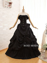 Load image into Gallery viewer, rosemoda-ruffled-taffeta-black-wedding-dress-a.jpg
