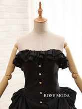 Load image into Gallery viewer, rosemoda-ruffled-taffeta-black-wedding-dress-e.jpg
