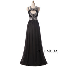 Load image into Gallery viewer, rosemoda-sequin-black-chiffon-slit-a-line-evening-dress-c.jpg
