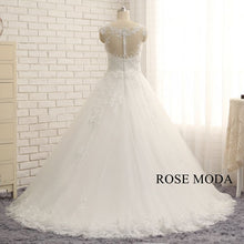 Load image into Gallery viewer, rosemoda-sheer-cap-sleeve-dropped-a-line-wedding-dress-c.jpg
