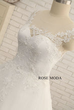 Load image into Gallery viewer, rosemoda-sheer-cap-sleeve-dropped-a-line-wedding-dress-e.jpg
