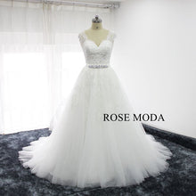 Load image into Gallery viewer, rosemoda-short-lace-wedding-dress-with-removable-skirt-b.jpg
