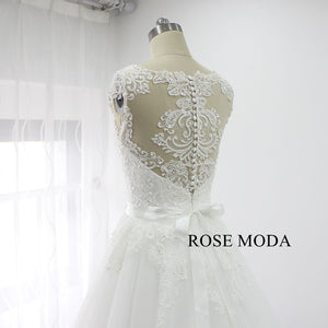 Rosemoda Beaded Short Lace Wedding Dress With Removable Skirt