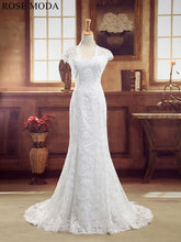 Load image into Gallery viewer, rosemoda-short-sleeve-lace-mermaid-wedding-dress-with-cut-out-back-a.jpg
