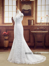 Load image into Gallery viewer, rosemoda-short-sleeve-lace-mermaid-wedding-dress-with-cut-out-back-b.jpg
