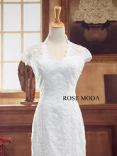 Load image into Gallery viewer, rosemoda-short-sleeve-lace-mermaid-wedding-dress-with-cut-out-back-d.jpg
