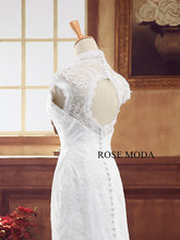 Load image into Gallery viewer, rosemoda-short-sleeve-lace-mermaid-wedding-dress-with-cut-out-back-f.jpg
