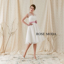 Load image into Gallery viewer, Rosemoda Organza Tea-length Wedding Dress with Rose Pink Belt
