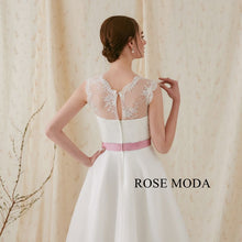 Load image into Gallery viewer, Rosemoda Organza Tea-length Wedding Dress with Rose Pink Belt
