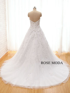 Rosemoda Beaded Sweetheart Dropped A Line Wedding Dress with Floral Beading Lace