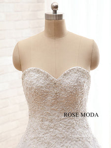 Rosemoda Beaded Sweetheart Dropped A Line Wedding Dress with Floral Beading Lace