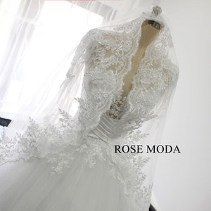 Rosemoda Long Sleeve Illusion Bodice Ball Gown Wedding Dress