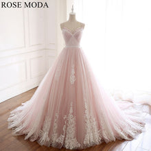 Load image into Gallery viewer, rosmeoda-ivory-lace-over-blush-ball-gown-wedding-dress-a.jpg
