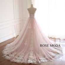 Load image into Gallery viewer, rosmeoda-ivory-lace-over-blush-ball-gown-wedding-dress-c.jpg
