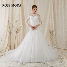 Load image into Gallery viewer, Rosemoda Custom Made Trumpet Wedding Dress With Three Quarter Sleeve Lace Bridal Gown
