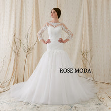 Load image into Gallery viewer, Rosemoda Custom Made Trumpet Wedding Dress With Three Quarter Sleeve Lace Bridal Gown
