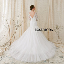 Load image into Gallery viewer, Rosemoda Custom Made Trumpet Wedding Dress With Three Quarter Sleeve Lace Bridal Gown
