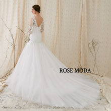 Load image into Gallery viewer, Rosemoda Custom Made Trumpet Wedding Dress With Three Quarter Sleeve Lace Bridal Gown
