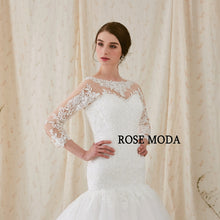 Load image into Gallery viewer, Rosemoda Custom Made Trumpet Wedding Dress With Three Quarter Sleeve Lace Bridal Gown
