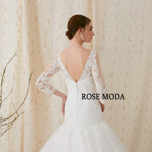 Load image into Gallery viewer, Rosemoda Custom Made Trumpet Wedding Dress With Three Quarter Sleeve Lace Bridal Gown
