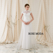 Load image into Gallery viewer, Rosemoda Custom Made Sheath Short Sleeve Elegant Bridal Gown With Key Hole Back
