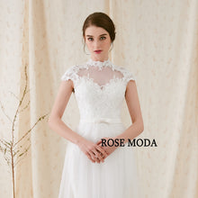 Load image into Gallery viewer, Rosemoda Custom Made Sheath Short Sleeve Elegant Bridal Gown With Key Hole Back
