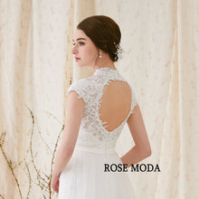 Load image into Gallery viewer, Rosemoda Custom Made Sheath Short Sleeve Elegant Bridal Gown With Key Hole Back
