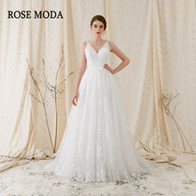 Load image into Gallery viewer, Rosemoda V neck A Line Wedding Dress With Key Hole Back Bridal Gown
