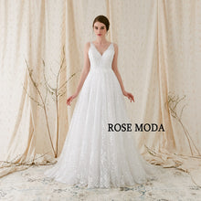 Load image into Gallery viewer, Rosemoda V neck A Line Wedding Dress With Key Hole Back Bridal Gown
