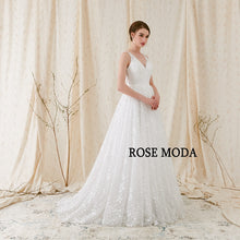 Load image into Gallery viewer, Rosemoda V neck A Line Wedding Dress With Key Hole Back Bridal Gown
