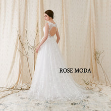 Load image into Gallery viewer, Rosemoda V neck A Line Wedding Dress With Key Hole Back Bridal Gown
