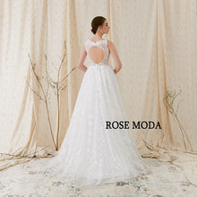 Load image into Gallery viewer, Rosemoda V neck A Line Wedding Dress With Key Hole Back Bridal Gown
