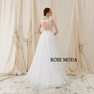 Rosemoda V neck A Line Wedding Dress With Key Hole Back Bridal Gown