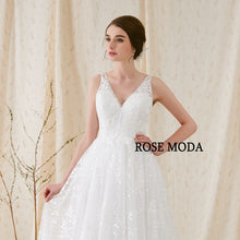 Load image into Gallery viewer, Rosemoda V neck A Line Wedding Dress With Key Hole Back Bridal Gown
