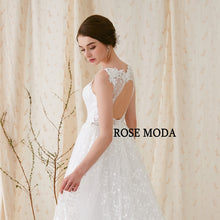 Load image into Gallery viewer, Rosemoda V neck A Line Wedding Dress With Key Hole Back Bridal Gown
