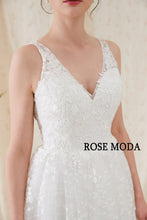 Load image into Gallery viewer, Rosemoda V neck A Line Wedding Dress With Key Hole Back Bridal Gown
