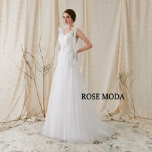 Load image into Gallery viewer, Rosemoda V Neck Lace Fit and Flare Trumpet Wedding Dress With Open Back
