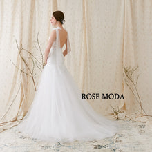 Load image into Gallery viewer, Rosemoda V Neck Lace Fit and Flare Trumpet Wedding Dress With Open Back
