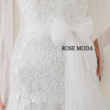 Load image into Gallery viewer, Rosemoda V Neck Lace Fit and Flare Trumpet Wedding Dress With Open Back
