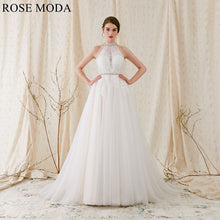 Load image into Gallery viewer, Rosemoda Boho Crystal Halter A Line Wedding Dress
