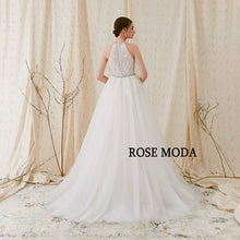 Load image into Gallery viewer, Rosemoda Boho Crystal Halter A Line Wedding Dress
