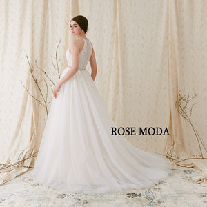 Rosemoda Boho Crystal Halter A Line Wedding Dress