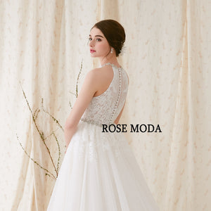 Rosemoda Boho Crystal Halter A Line Wedding Dress