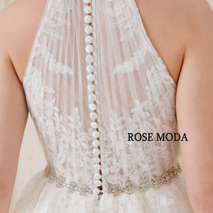 Rosemoda Boho Crystal Halter A Line Wedding Dress